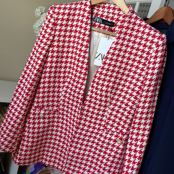 ZARA houndstooth textured collarless blazer blogger favorite - Picture 2 of 7
